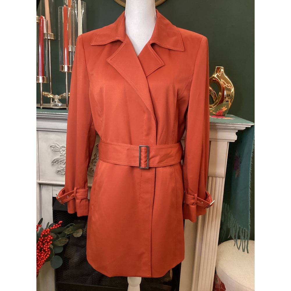 Albert Nipon Women Orange Belted Trench Coat Size‎ 12